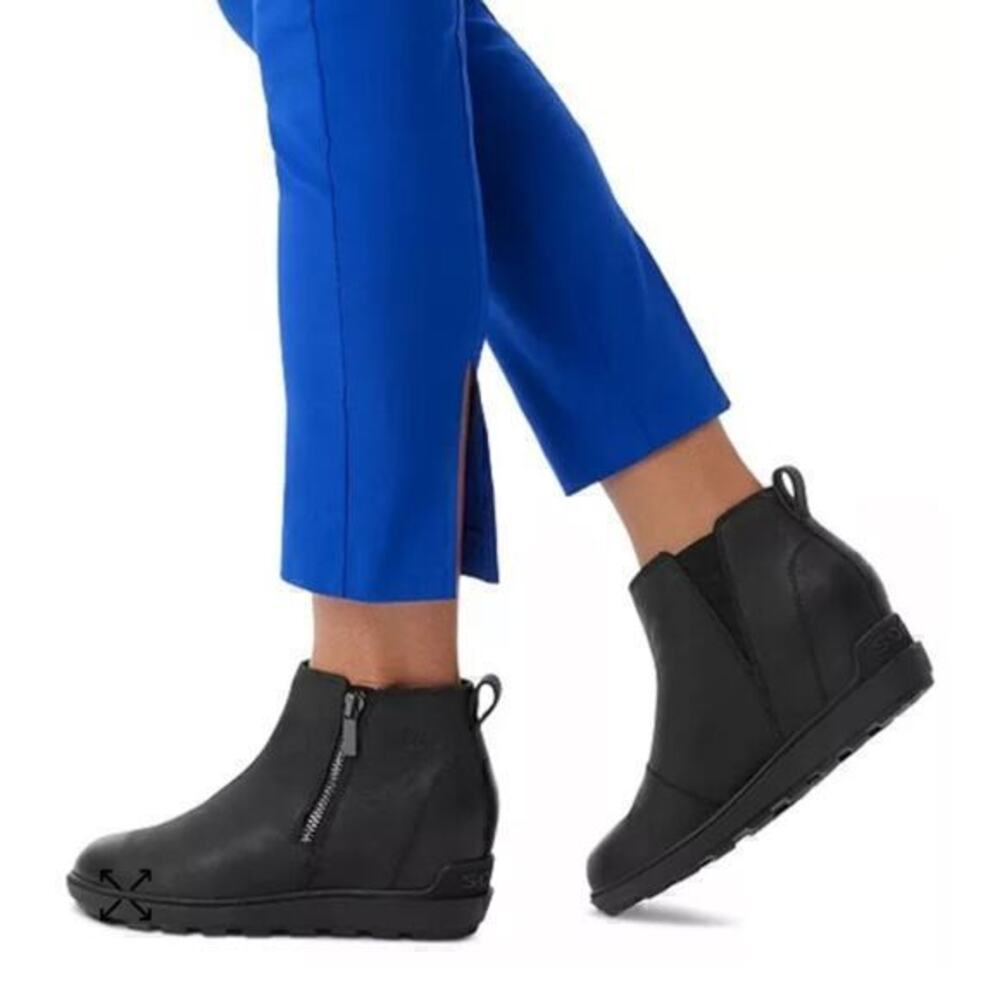 Nwot ▶️ Sorel ◀️ Evie II Black Leather Zip Side Wedge booties